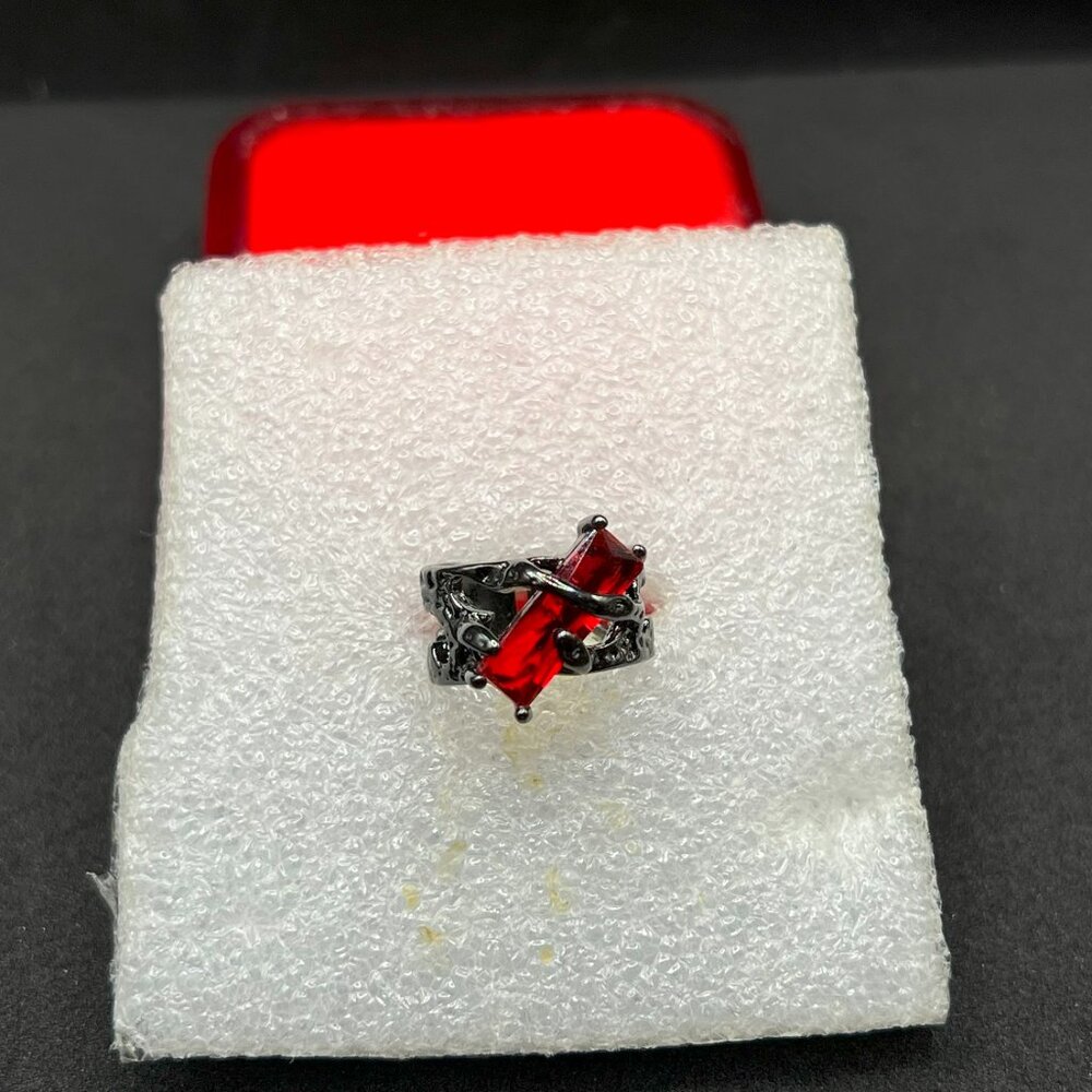 Red Cz black open back ring